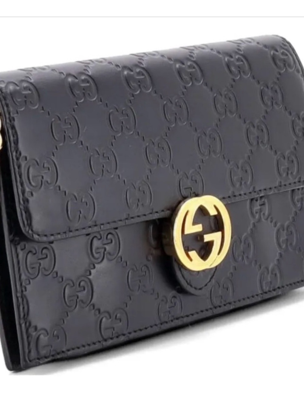 Gucci Black Leather GG Embossed Clutch with Gold Logo